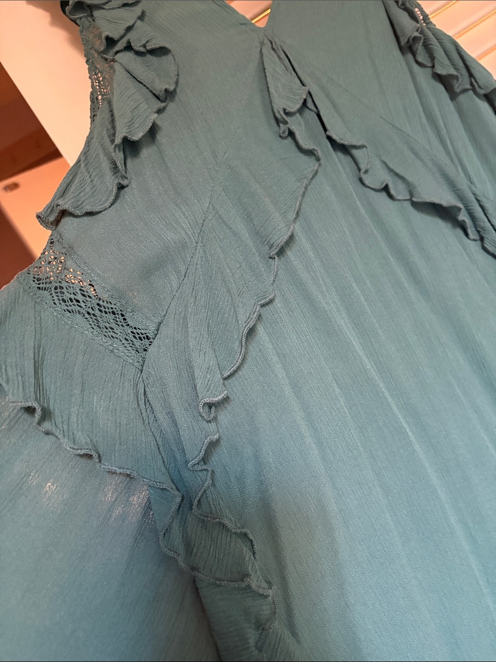 Free People Teal Green V-Neck Ruffled Maxi Dress - Picture 3 of 5